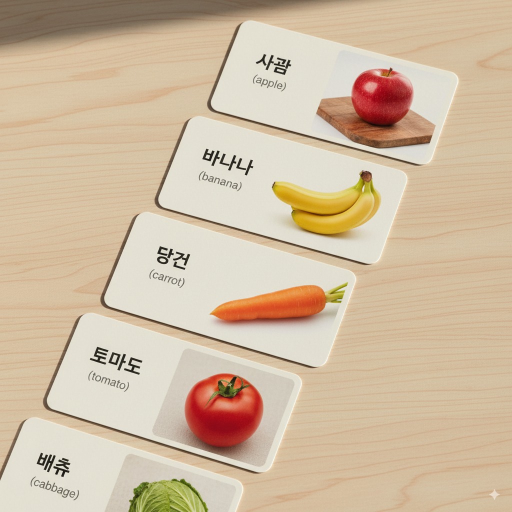 Korean Food Vocabulary - Fruits and Vegetables Flashcards