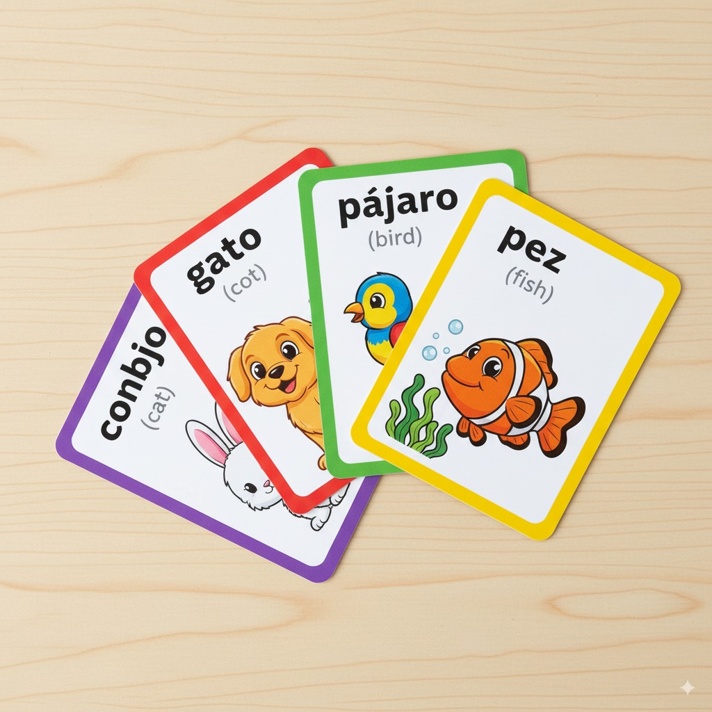 Spanish Animal Vocabulary for Kids Flashcards
