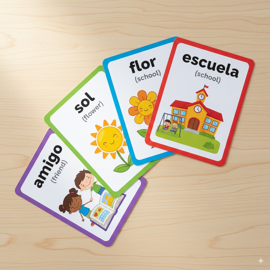 Spanish for Kids - Expanding Vocabulary (200 Words) Flashcards